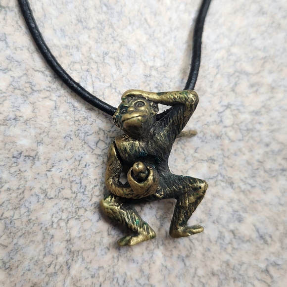 Gold and Black Monkey Pendant Necklace - Picture 1 of 4